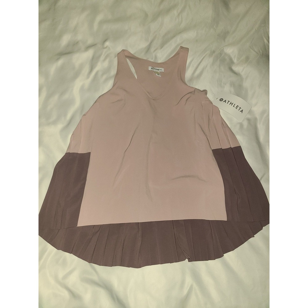 Athleta Swing Forward Pleated Tank Mauve Plum Colorblock V-Neck XXS New